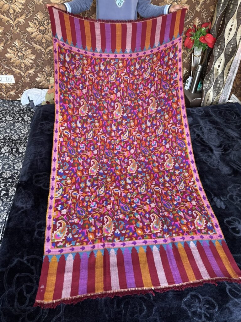 Authentic Kashmiri Pure Pashmina Kani Jama Shawl in Crimson Red (40 x 80 Inches) – Handwoven All-Over Floral Jamawar Wrap