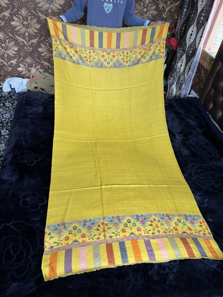 Authentic Kashmiri Pure Pashmina Kani Palla Shawl in Radiant Yellow